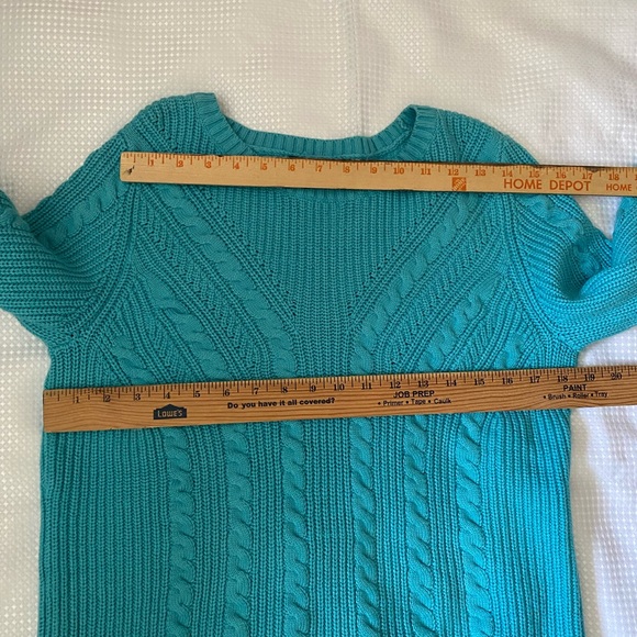 Talbots Turquoise Blue Long Sleeve Cable Knit Sweater, size M - Picture 5 of 8